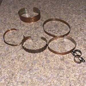 Vintage solid copper bracelets and clip on earrings